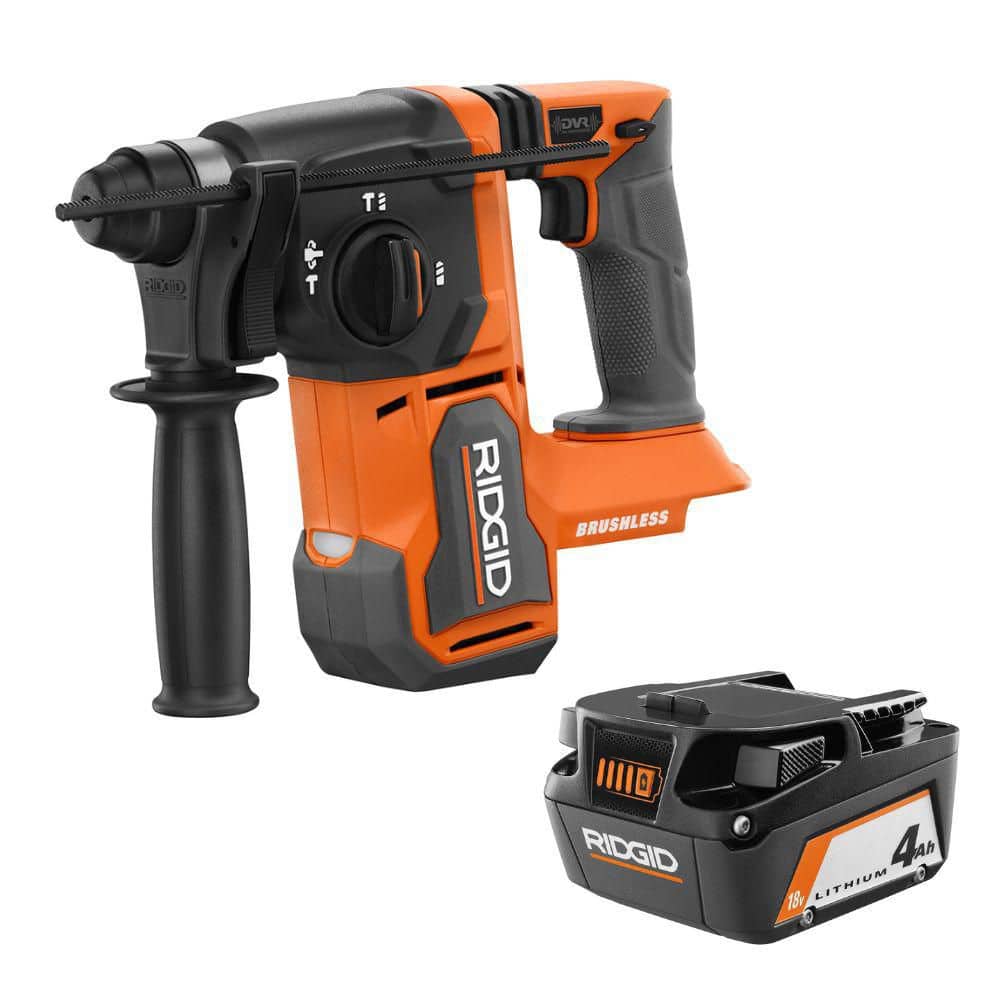 RIDGID 18V Brushless Cordless 1 in. SDS Plus Rotary Hammer with 18V Lithium Ion 4.0 Ah Battery (1)