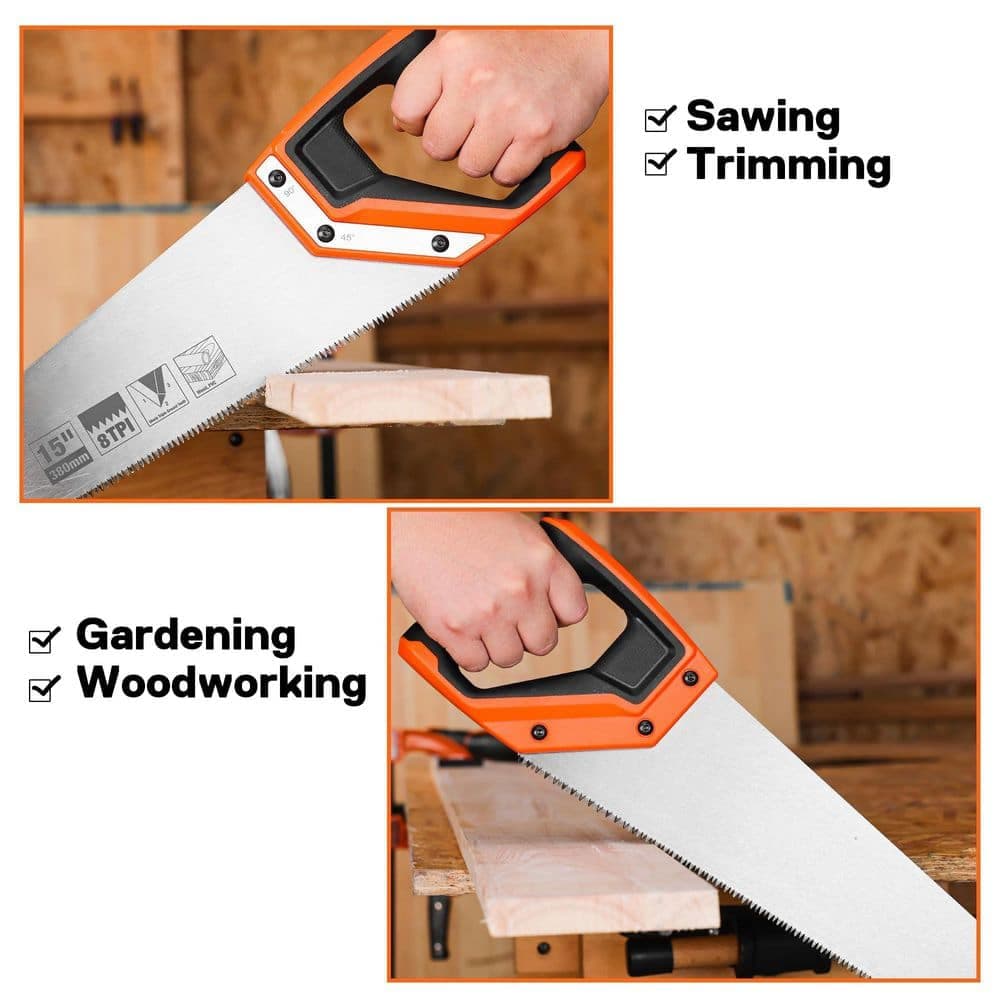 Unbranded 15 in. Fine-Cut Hand Saw with Ergonomic Non-Slip Handle for Sawing Trimming Gardening Woodworking Drywall (3)