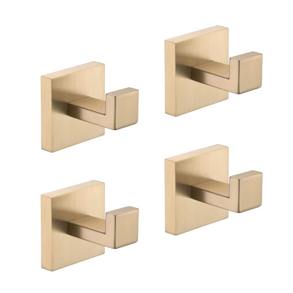 Buruis 4-Pack Square J-Hook Robe/Towel Hook Brushed, Designed for Bathroom, Bedroom and Kitchen