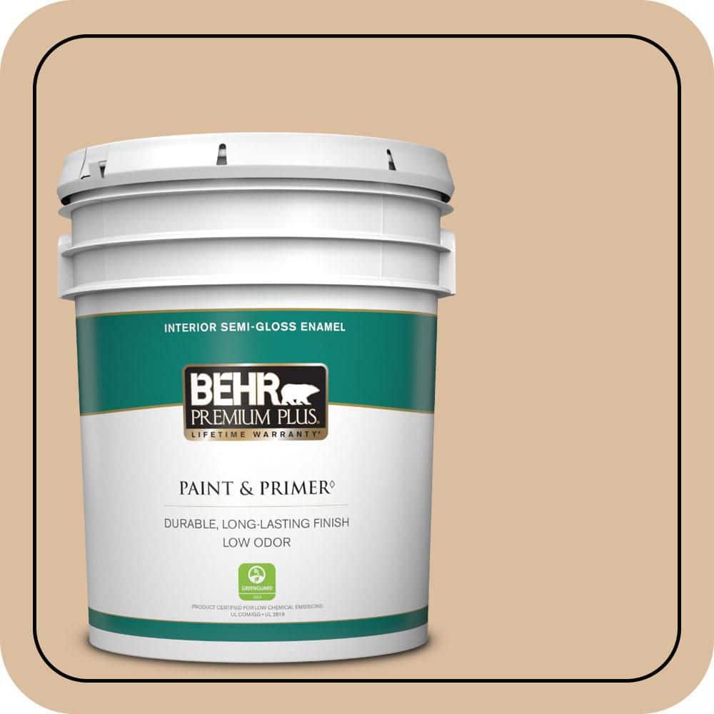 BEHR PREMIUM PLUS 5 gal. #PPU4-14 Renoir Bisque Semi-Gloss Enamel Low Odor Interior Paint & Primer
