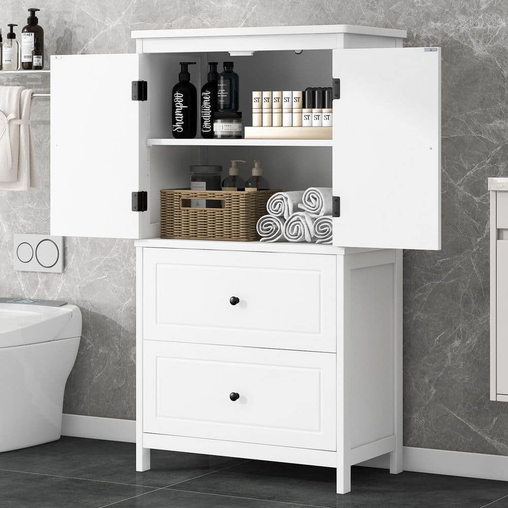 XUJMK 24 in. W x 12 in. D x 43 in. H White Linen Cabinet, Bathroom Storage Cabinet, Cabinet with Two Doors and Drawers (3)