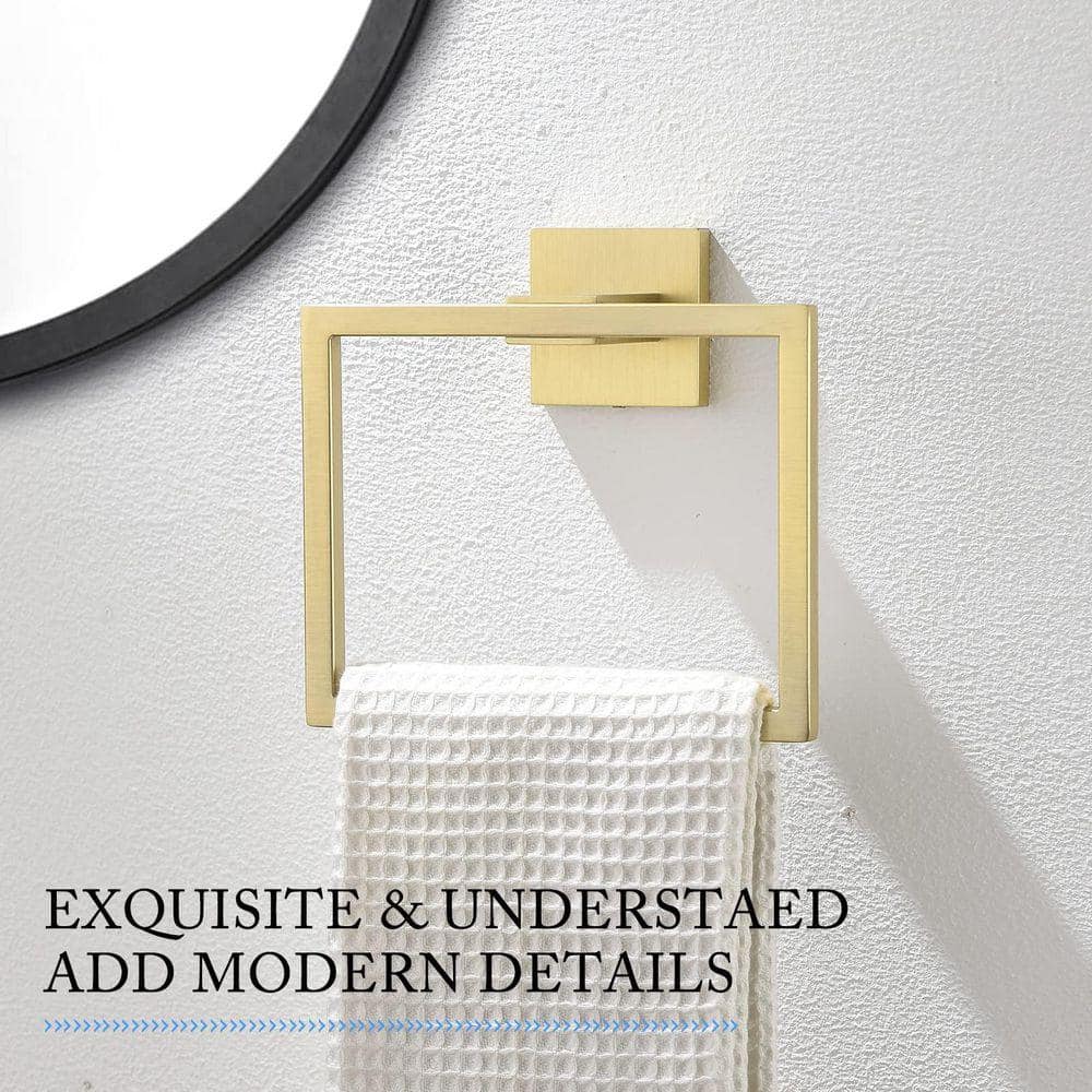 Unbranded Wall Mounted Square Towel Ring Hand Towel Holder Stainless Steel Brushed Gold Bathroom Accessory Durable (2)