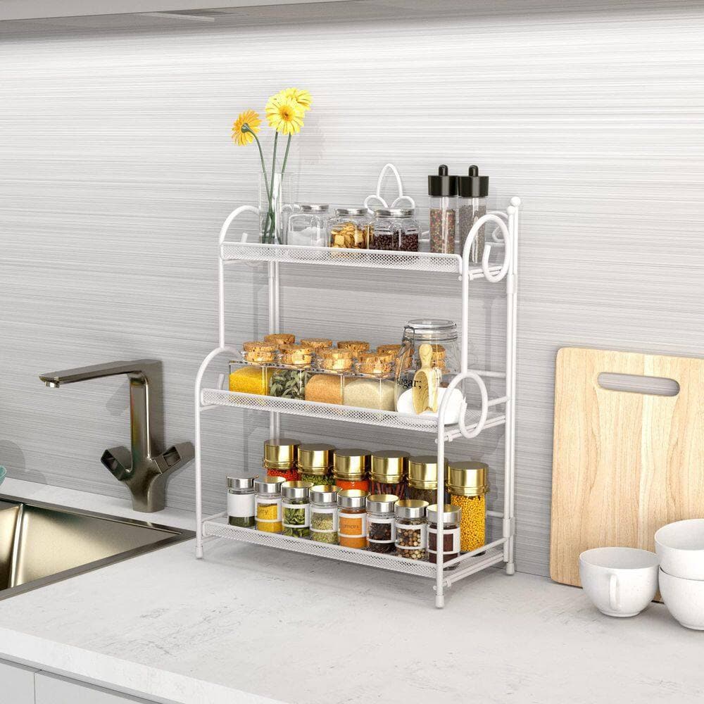 Numhew 1-Piece 3 Tier Spice Rack Organizer, Bath Accessory Set for Bathroom, Kitchen, Bedroom, White (2)