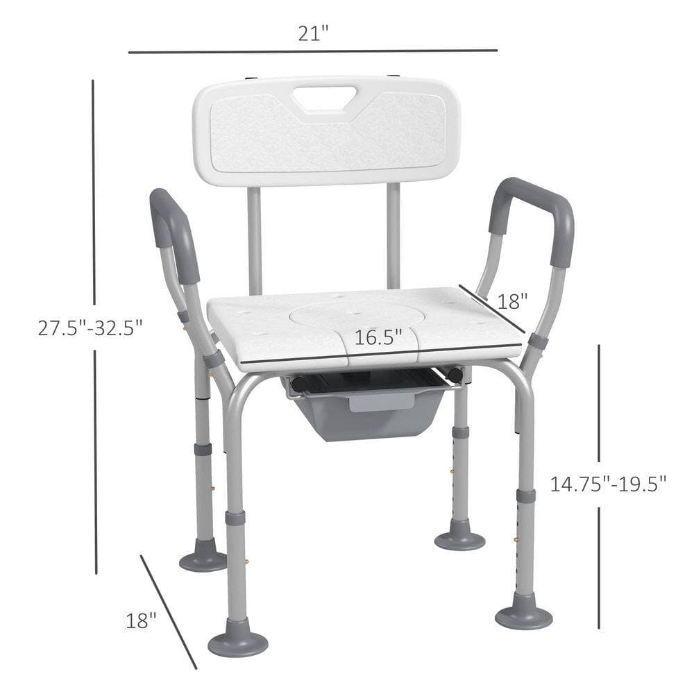 Unbranded 21 in. W Freestanding 3-in-1 Adjustable Height Commode Shower Chair, Aluminum Bath Seat with Back and Arms in White (2)