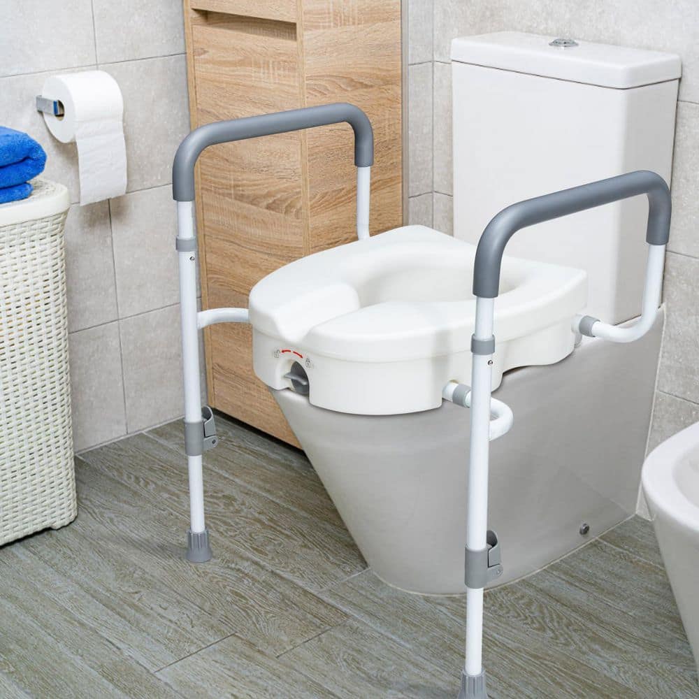 Numhew Raised Toilet Seat with Handles, Toilet Seat Risers with Adjustable Padded Arms for Seniors (2)