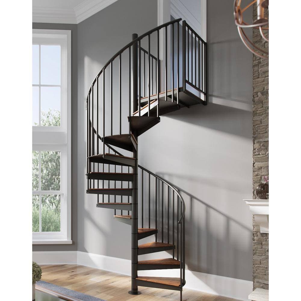 Mylen STAIRS Condor Gray Interior 60in Diameter, Fits Height 110.5in - 123.5in, 2 36in Tall Platform Rails Spiral Staircase Kit (2)