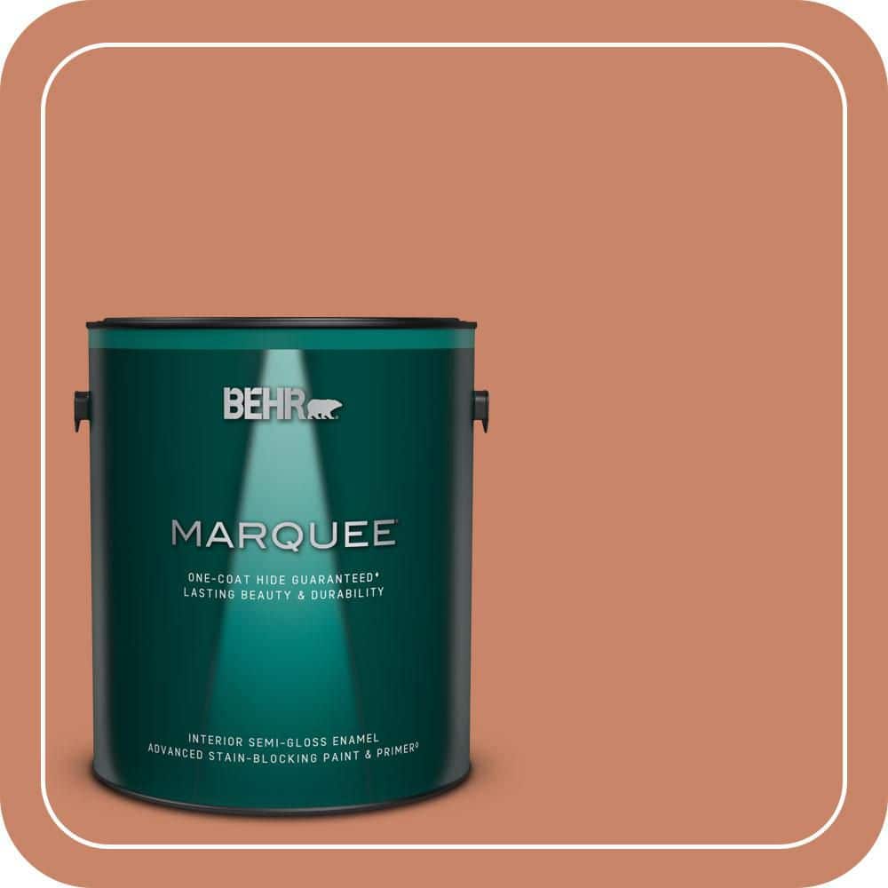 BEHR MARQUEE 1 gal. #MQ4-39 Cabana Melon One-Coat Hide Semi-Gloss Enamel Interior Paint & Primer