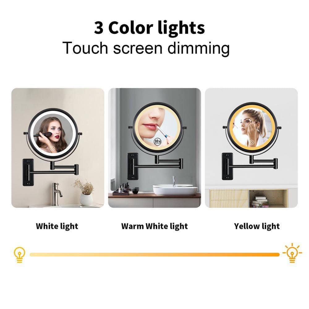 EAKYHOM 8 in. x 8 in. Lighted Magnifying bathroom Wall mount Makeup Mirror in Matte Black (3)