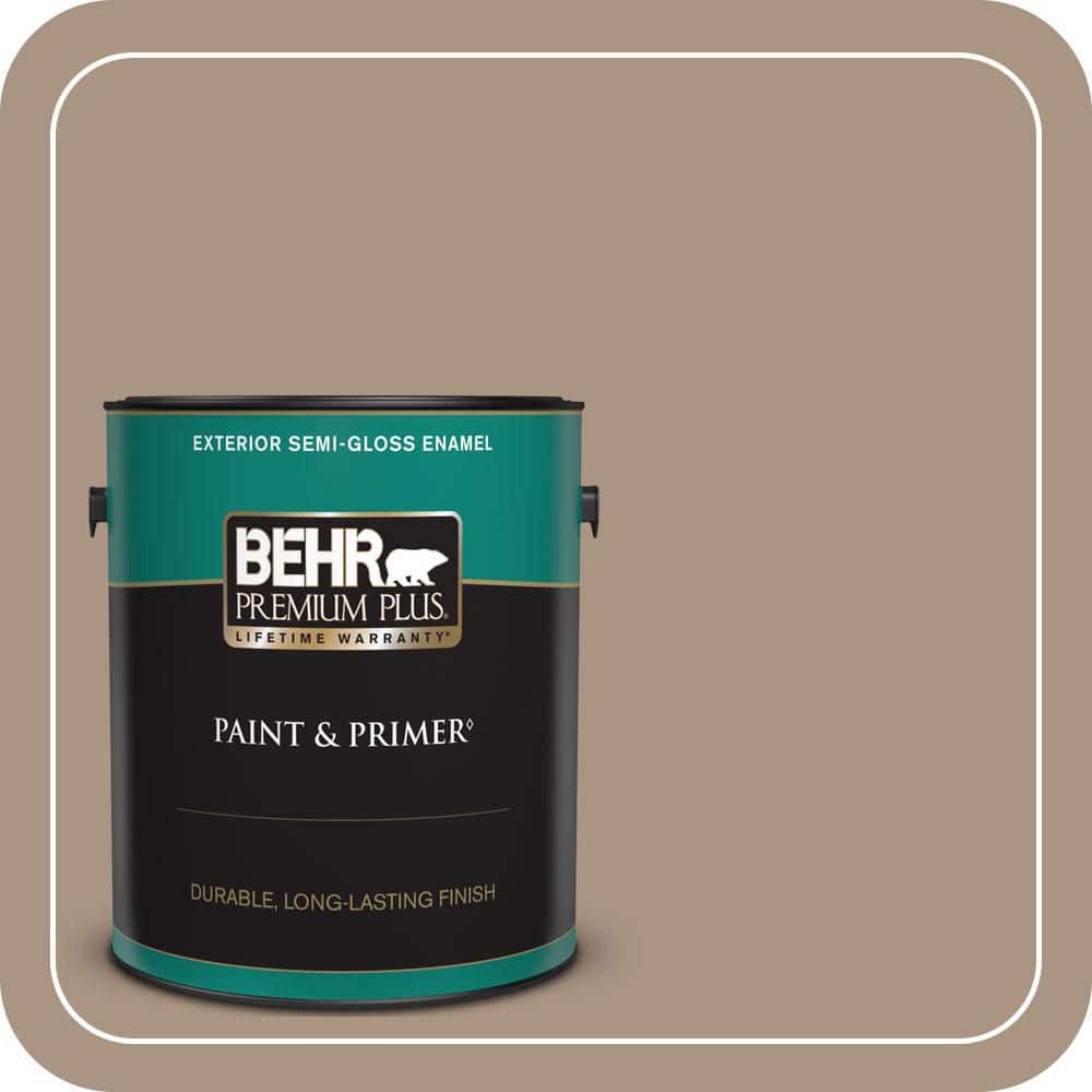 BEHR PREMIUM PLUS 1 gal. #T17-11 Silent Sands Semi-Gloss Enamel Exterior Paint & Primer