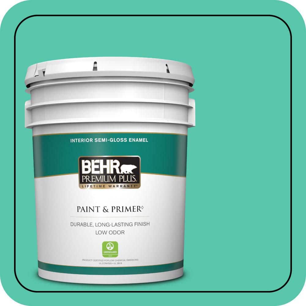 BEHR PREMIUM PLUS 5 gal. #480B-4 Shoreline Green Semi-Gloss Enamel Low Odor Interior Paint & Primer