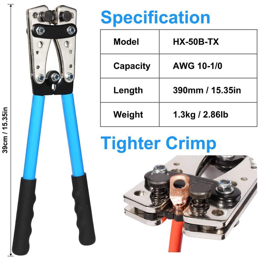Unbranded Battery Cable Crimper Tool for AWG 10 8 6 4 2 1/0 Electrical Lug Crimping with 60PCS Copper Lugs Kit (2)