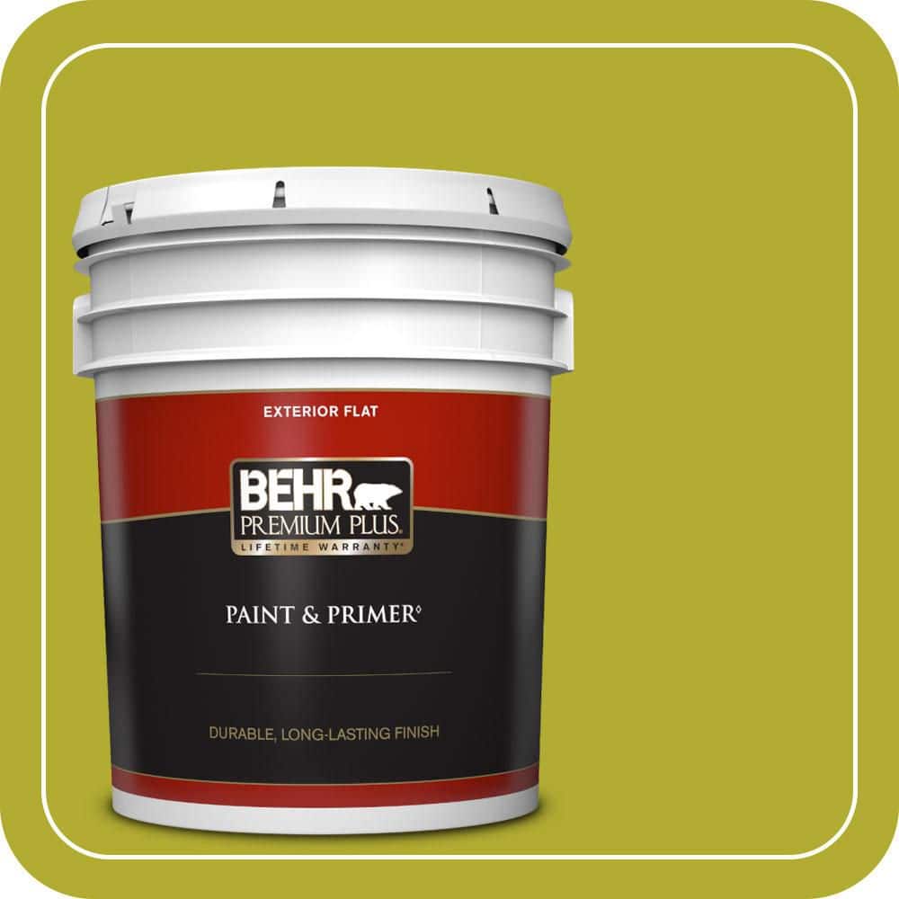 BEHR PREMIUM PLUS 5 gal. #P340-6 Green Neon Flat Exterior Paint & Primer