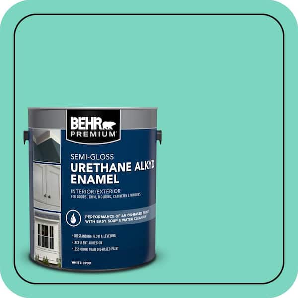 BEHR PREMIUM 1 gal. #P430-3 Green Parakeet Urethane Alkyd Semi-Gloss Enamel Interior/Exterior Paint (2)
