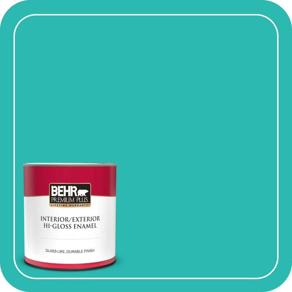 BEHR PREMIUM PLUS 1 qt. #P450-5 Island Aqua Hi-Gloss Enamel Interior/Exterior Paint & Primer (1)