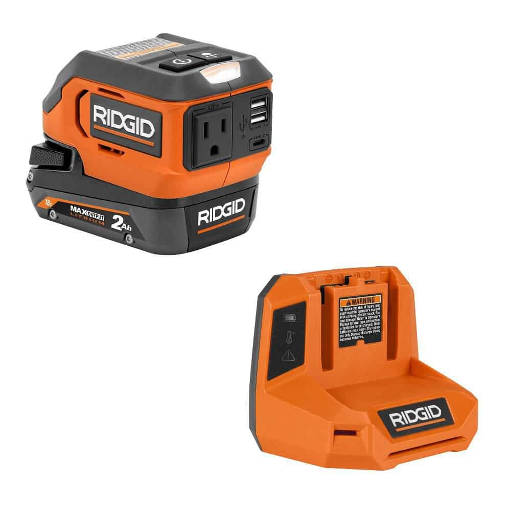 RIDGID 18V Cordless Inverter Kit with 2.0 Ah MAX Output Lithium Battery, 18V Lithium Charger, and 18V AC Inverter (1)