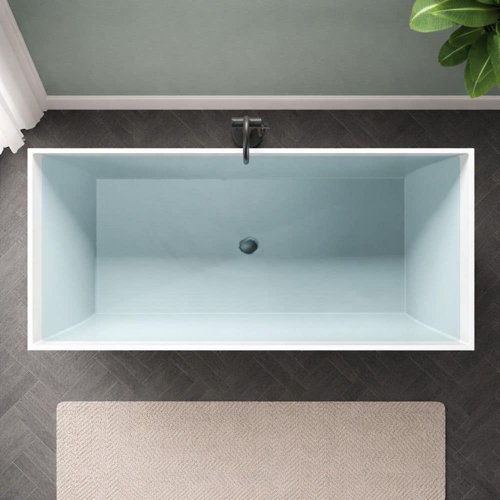 Universal Tubs Light Stone 6 ft. Artificial Stone Center Drain Rectangular Bathtub in White (3)