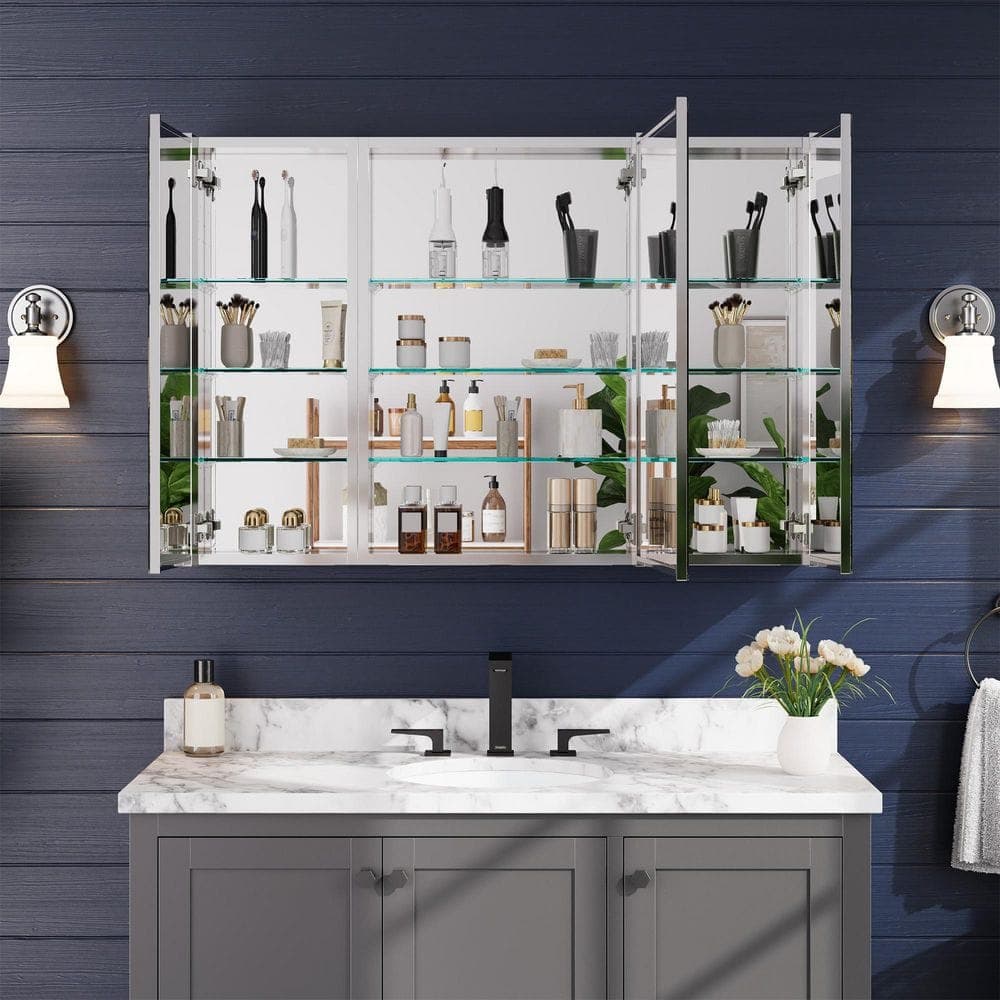 BWE 44 in. W x 30 in. H Rectangular Frameless Aluminum Medicine Cabinet with Mirror and Soft-Close Hinges (3)