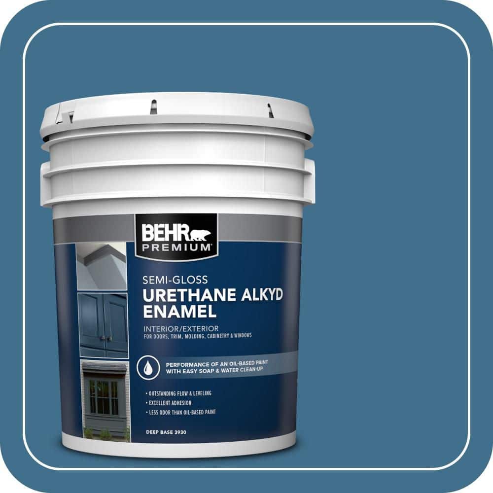 BEHR PREMIUM 5 gal. #M500-5 Sojourn Blue Urethane Alkyd Semi-Gloss Enamel Interior/Exterior Paint