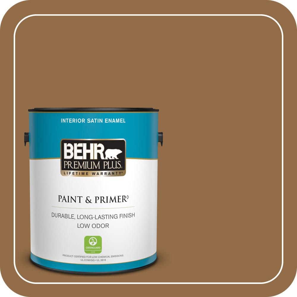 BEHR PREMIUM PLUS 1 gal. #S260-7 Nugget Gold Satin Enamel Low Odor Interior Paint & Primer