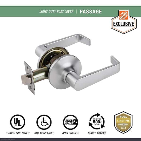 Universal Hardware Light Duty Commercial Passage (hall/closet) Lever ADA UL 3-Hour Fire ANSI Grade 2, Satin Chrome Finish (2)