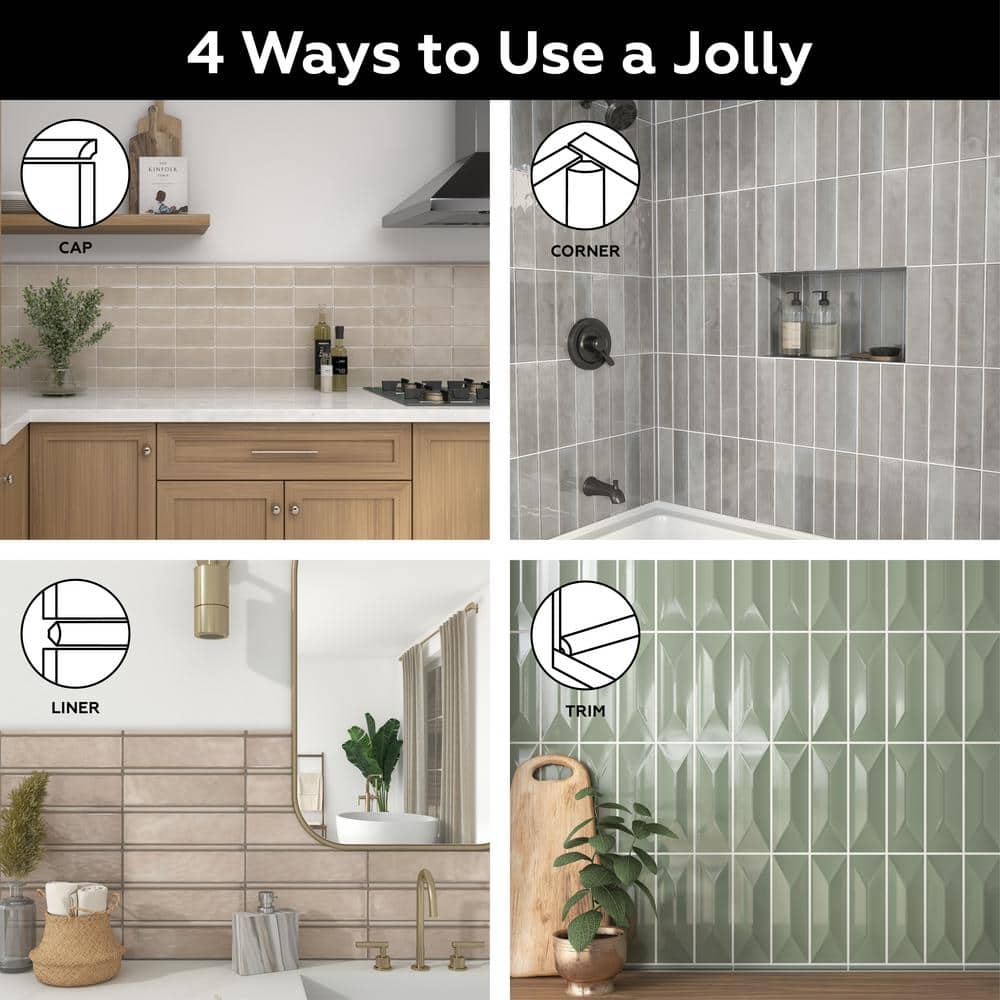PERFORMANCE ACCESSORIES Luminess White Marble 1/2 in. x 12 in. Glossy Ceramic Jolly Tile Trim (4-Pack) (4)