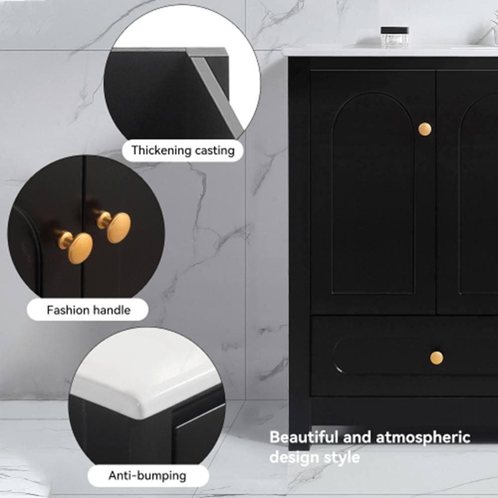 Unbranded Stylish 48 in. Black Bath Vanity Cabinet without Top 4-Sliding Doors and 2-Drawers, Ample Storage (3)