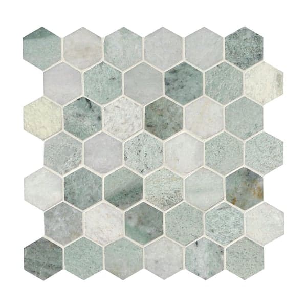 MSI Icelandic Green 2 in. Hexagon 12 in. x 12 in. x 0.38 in. Polished Marble Mesh-Mounted Tile (0.98 sq. ft./Each) (2)