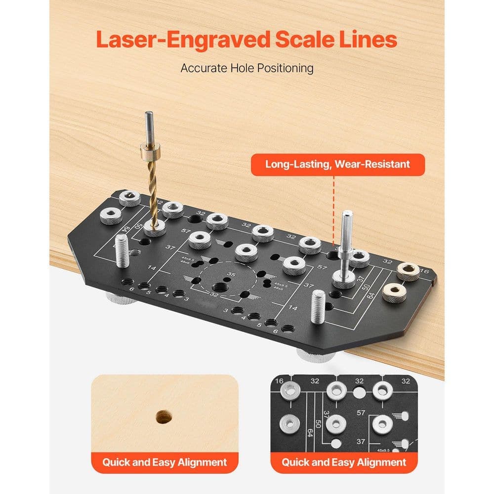 SKYSHALO Shelf Pin and Hinge Jig 2-in-1, Aluminum Alloy Cabinet Hole Drilling Template, 1/4 in. and 3/16 in. for Cabinet Doors (2)