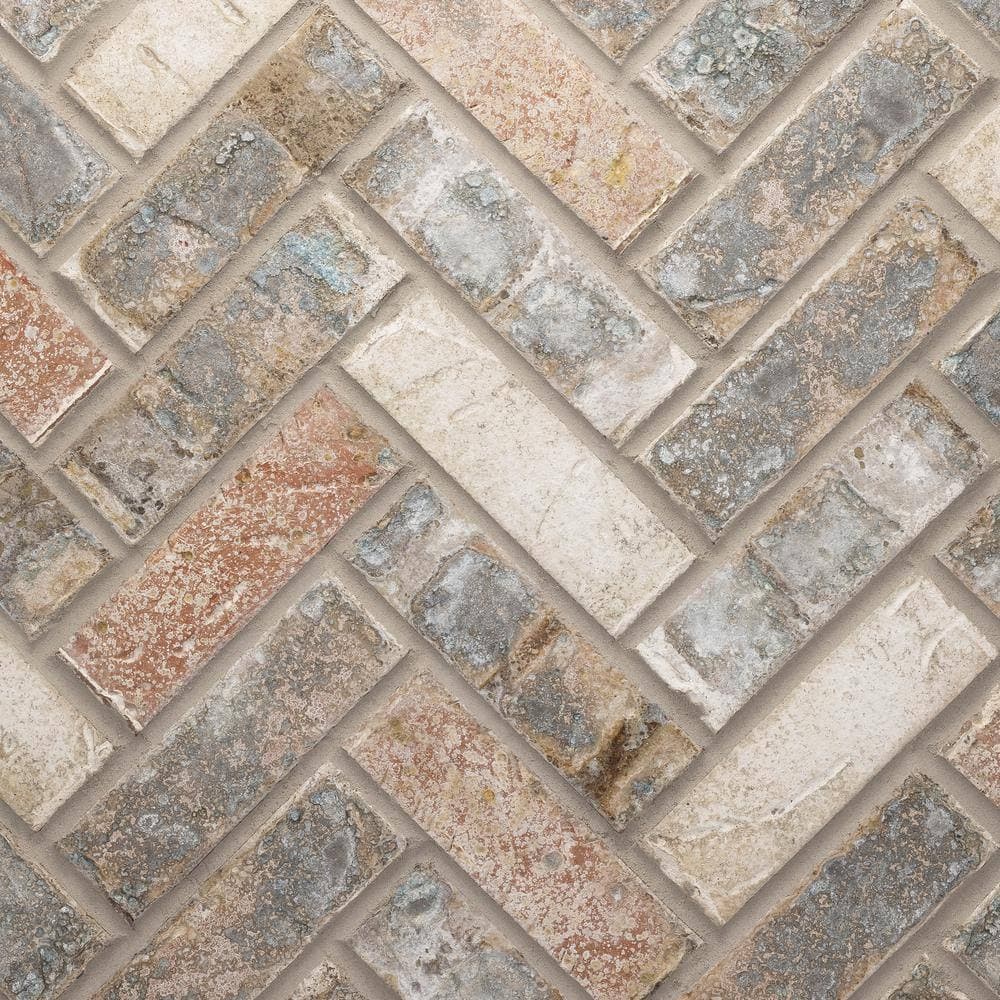 Old Mill Brick 28 in. x 10.5 in. x .0.5 in. Brickwebb Herringbone Seaside Thin Brick Sheets (Box of 4-Sheets) (2)
