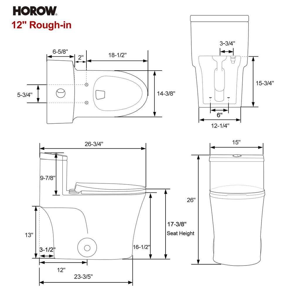 HOROW 1-Piece 1.1/1.6 GPF Dual Flush Elongated Toilet in White with 3 in. Toilet Seat Riser, Seat Included (3)