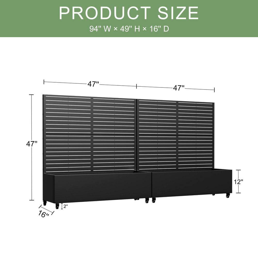Dovelina Set of 2-49 in. x 16 in. x 47 in. Black Metal Iron Planter Box with Attached Trellis for Climbing Vegetation (2)
