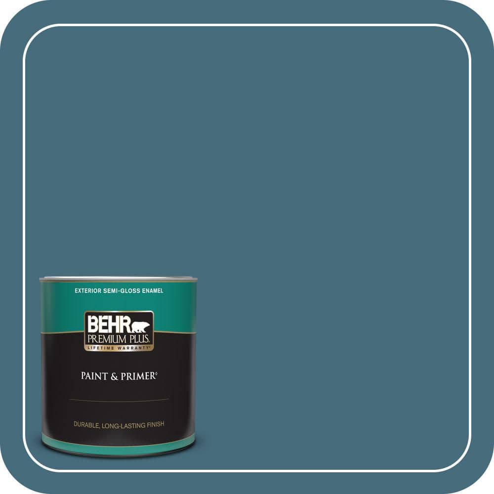 BEHR PREMIUM PLUS 1 qt. #S480-6 Poseidon Semi-Gloss Enamel Exterior Paint & Primer
