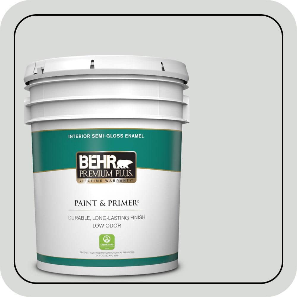 BEHR PREMIUM PLUS 5 gal. #N460-1 Evening White Semi-Gloss Enamel Low Odor Interior Paint & Primer