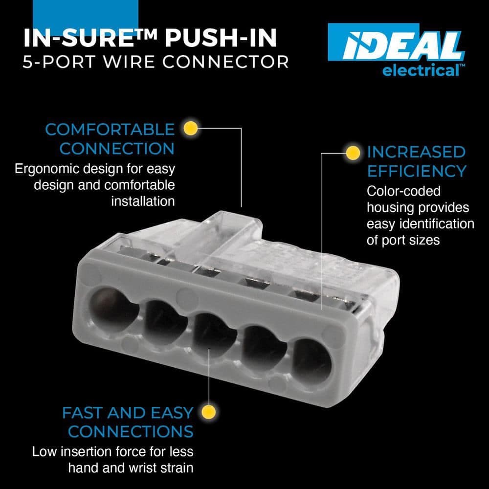 IDEAL In-Sure Push-In Wire Connector, 5-Port, Jar of 200 (2)