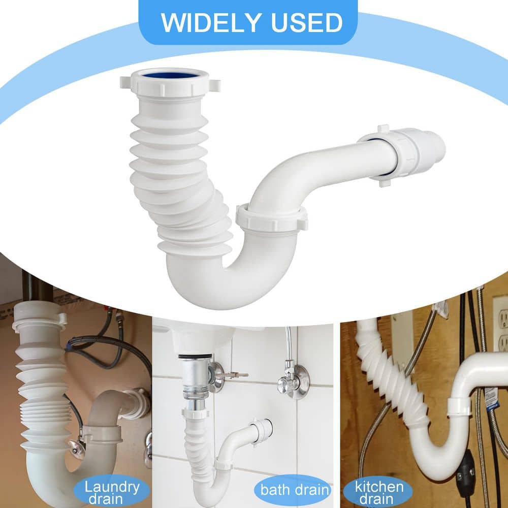 Helhom 1 Pack Fit 1-1/2 in. Plastic White P Trap for Bathroom Kitchen Sink Drain Pipe Tubular Kit with Adjustable J-bend (2)