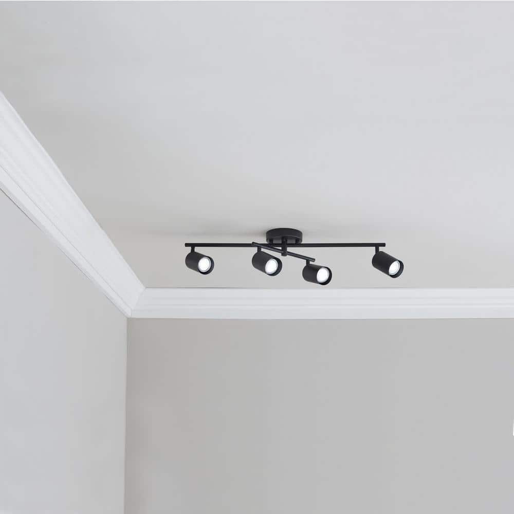 Hampton Bay 2.2 ft. 4-Light Matte Black Hard Wired Flexible Track Lighting Kit with Center Swivel Bar and Pinhole Head Shades (3)