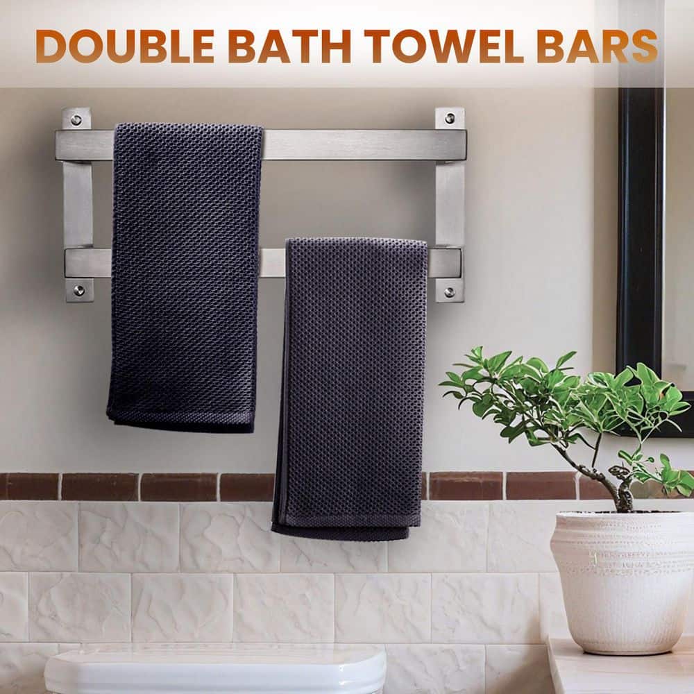 VEVETTA 16 in. Wall Mounted Double Towel Bar Bath Hardware Accessory in Brushed Nickel (3)