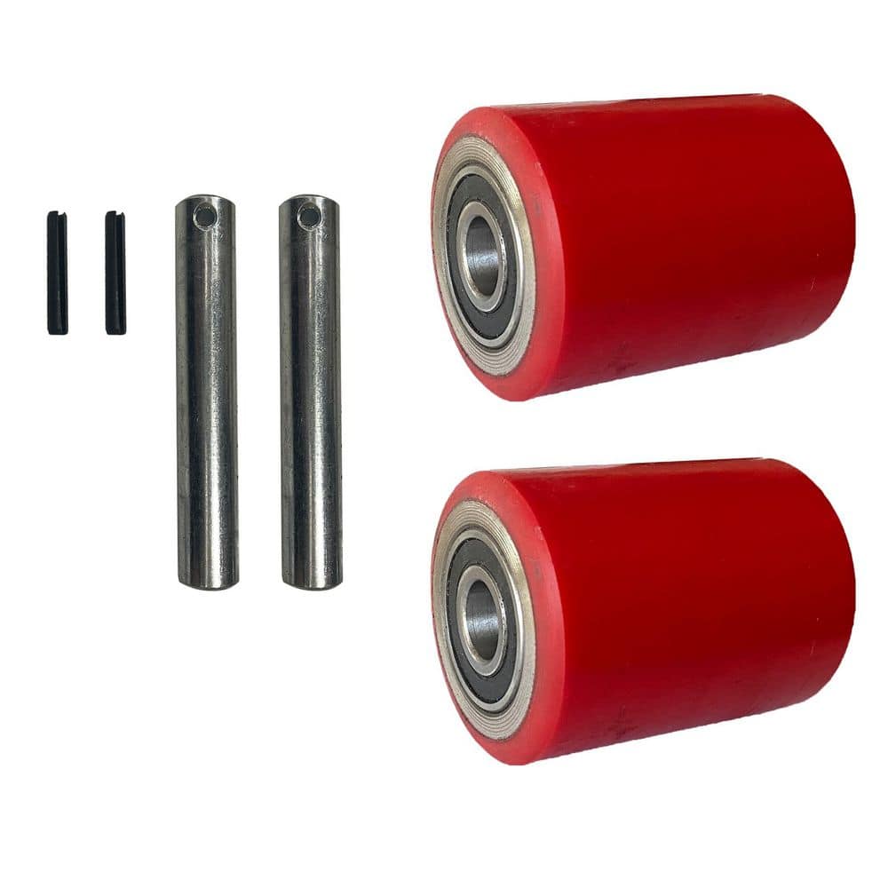 TORY CARRIER 3 in. x 3.66 in. Red PU Roller Wheels with ID 0.78 in. Sealed Precision Bearings for Pallet Jack (2)