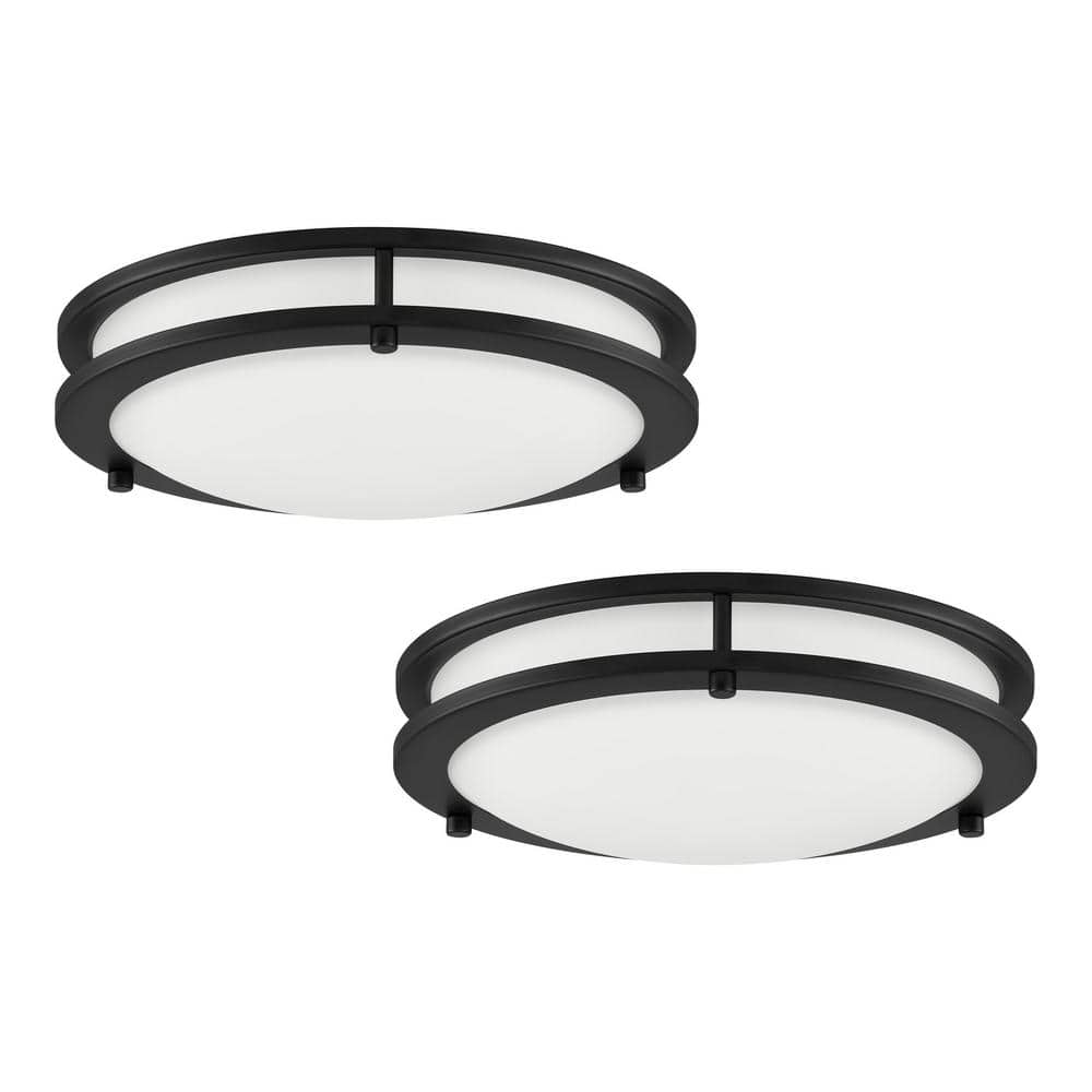 Hampton Bay Flaxmere 12 in. Modern Matte Black Selectable 3 CCT Integrated LED Flush Mount for Kitchens or Bedrooms (2-Pack) (3)