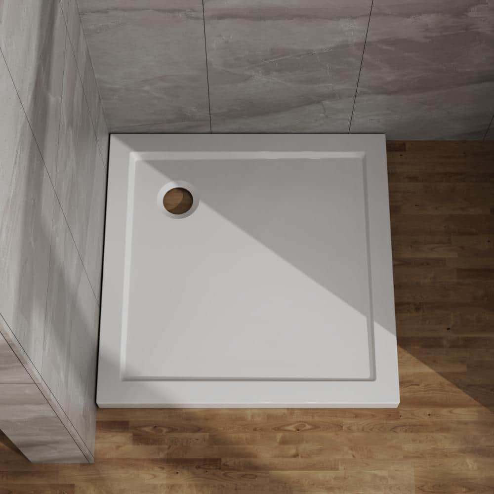YSQCAR 32 in. L x 32 in. W Alcove Shower Pan Base with Center Drain in White (2)