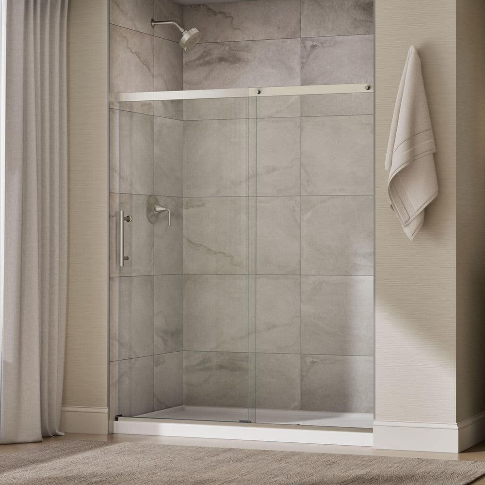 KOHLER Setra 57-60 in. W x 71 in. H Frameless Sliding Shower Door in Brushed Nickel with 1/4 in. Thick Clear Tempered Glass (3)