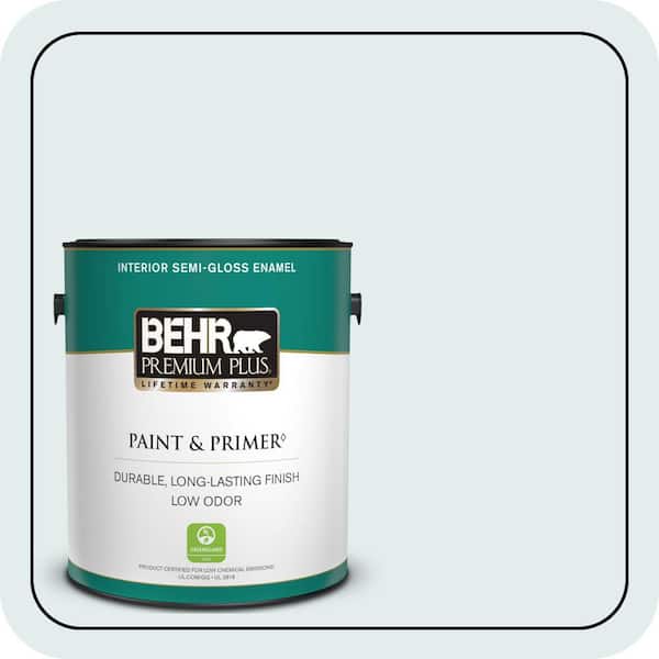 BEHR PREMIUM PLUS 1 gal. #530C-1 Club Soda Semi-Gloss Enamel Low Odor Interior Paint & Primer (2)