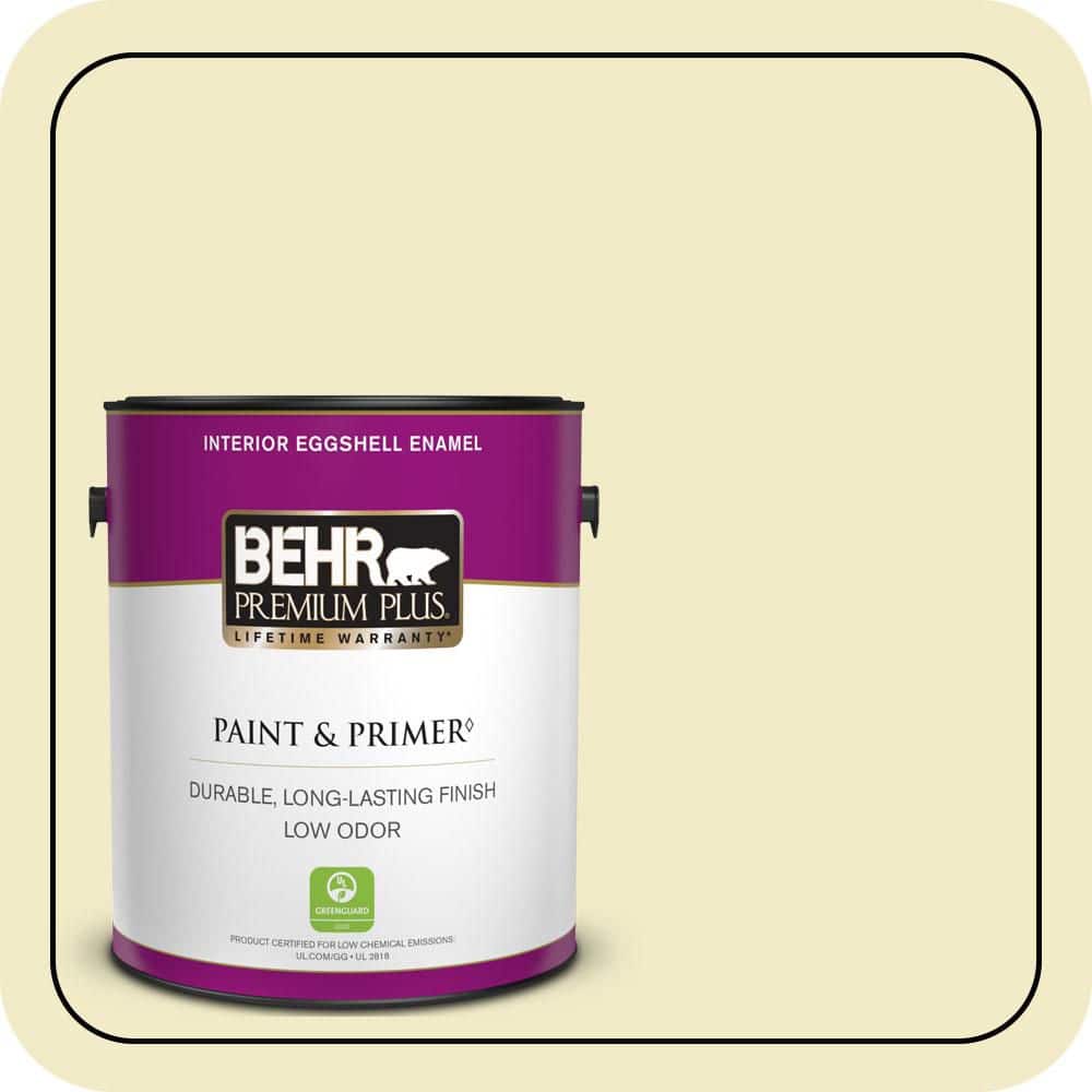 BEHR PREMIUM PLUS 1 gal. #P350-2 May Apple Eggshell Enamel Low Odor Interior Paint & Primer