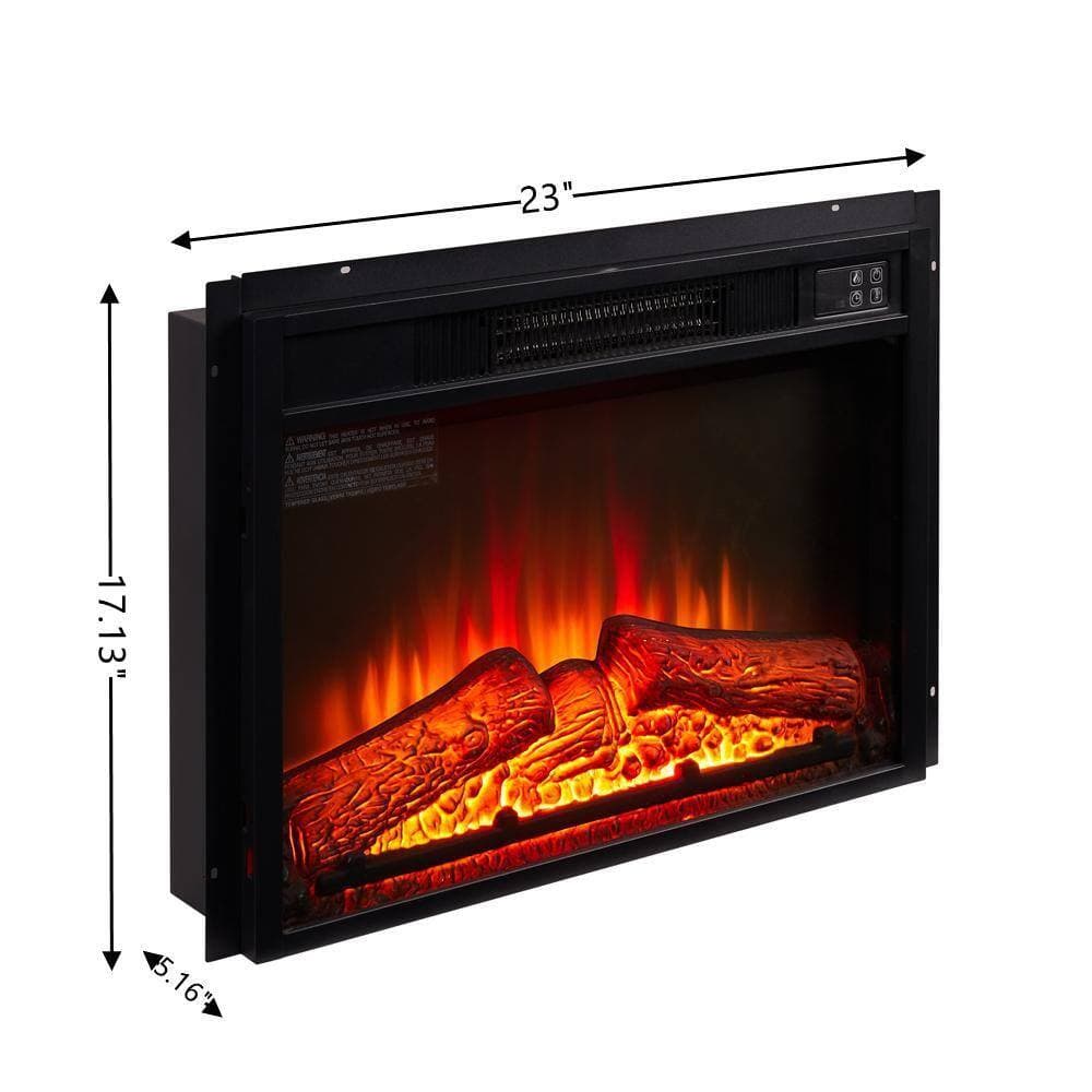 SUNRINX 23 in. W Black TV Stand with Fan-Forced Corner or Flat Wall Electric Fireplace Insert with Remote Control Included (2)