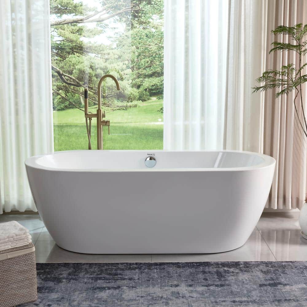 Vanity Art Cergy 67 in. x 30.7 in. Soaking Bathtub with Center Drain in White/Polished Chrome (1)