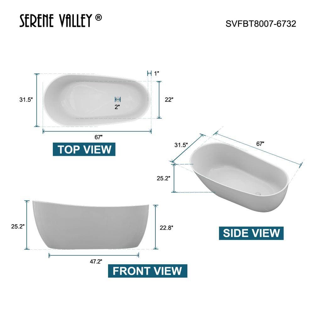 SERENE VALLEY Kappa 67 in. Solid Stone Resin Flatbottom Non-Whirlpool Bathtub in Matte White (2)