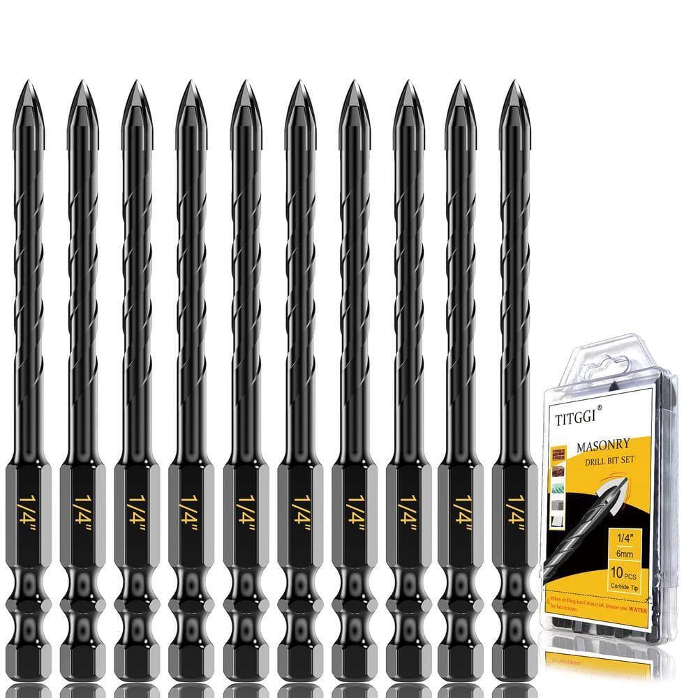 Angel Sar 10 Pcs 1/4 in. Strength Carbide Masonry Drill Bit Set, Multifunction Cement Concrete Drill Bit Set for Glass Brick Tile (2)