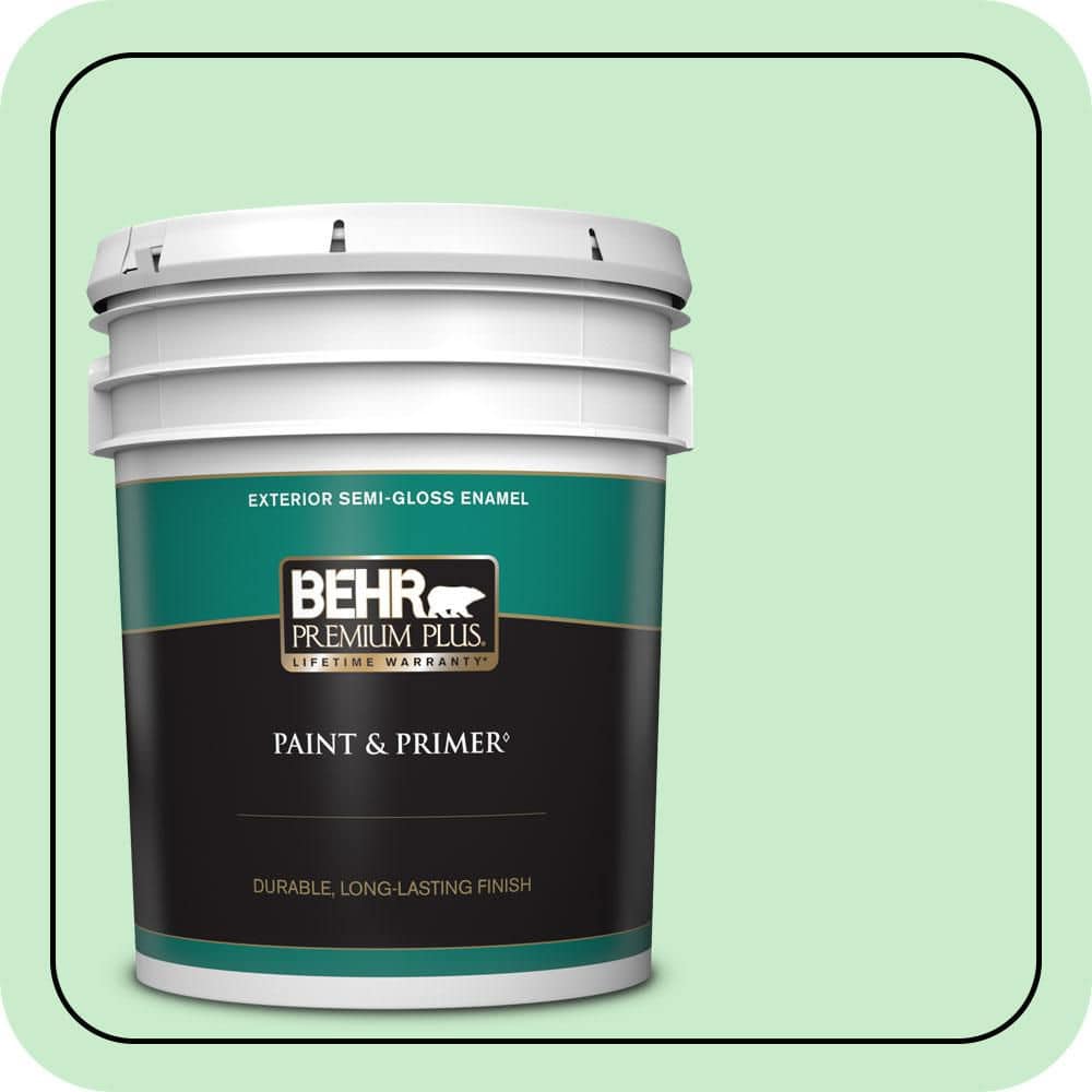 BEHR PREMIUM PLUS 5 gal. #P390-2 Chilled Mint Semi-Gloss Enamel Exterior Paint & Primer
