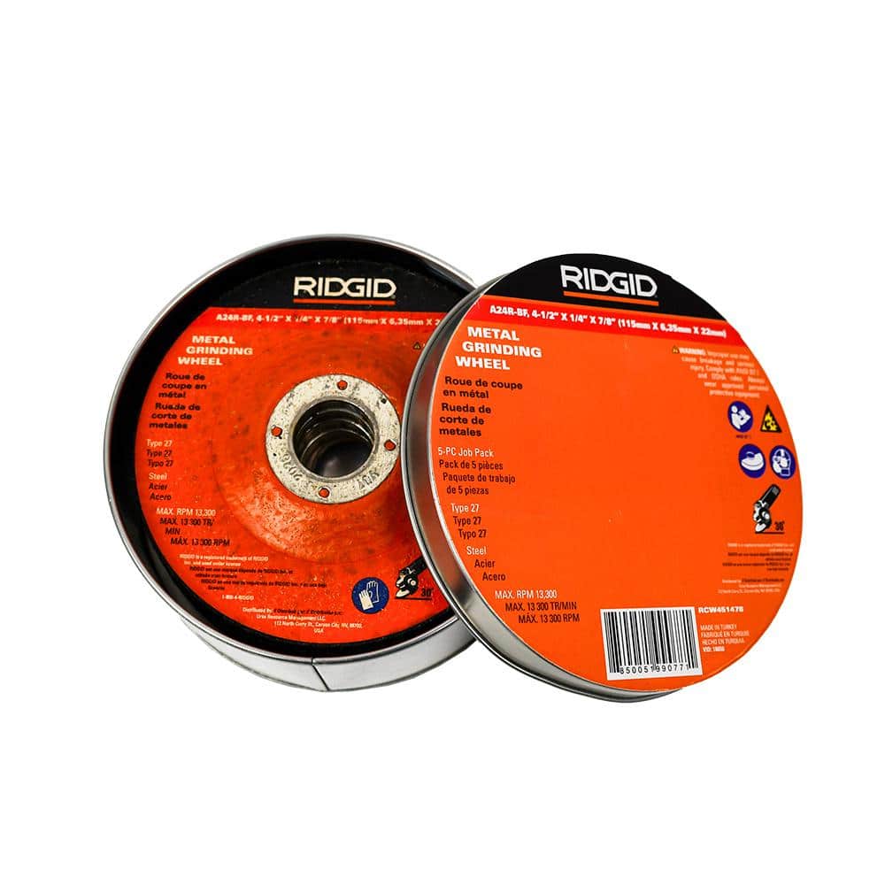RIDGID 4-1/2 in. x1/4 in. x7/8 in. Metal Grinding Wheel Job Pack Type 27 Depressed Center Aluminum Oxide Cutting Wheel(5 Discs) (2)