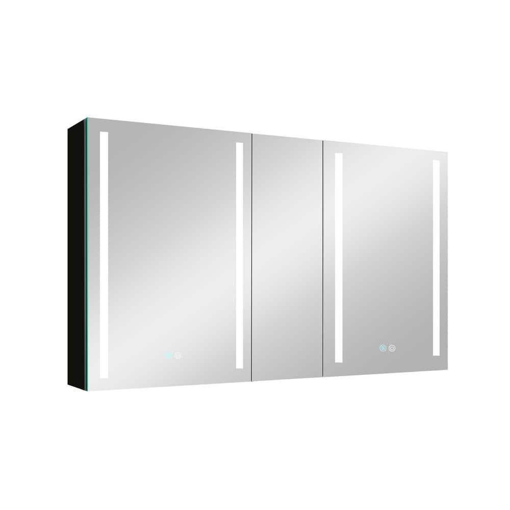 Unbranded 50 in. W x 30 in. H Rectangular Aluminum Surface Mount Medicine Cabinet with Mirror Defogging Dimmer Black (1)